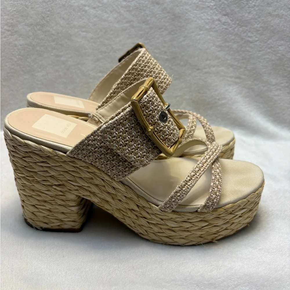 Woven Platform Slide Sandals in Natural Beige